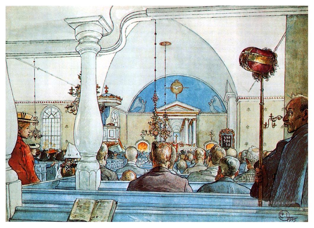 à l’église 1905 Carl Larsson Peintures à l'huile